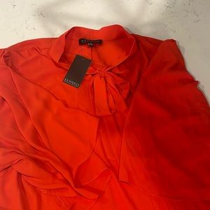 ELOQUII tie neck blouse red orange size 26 brand new